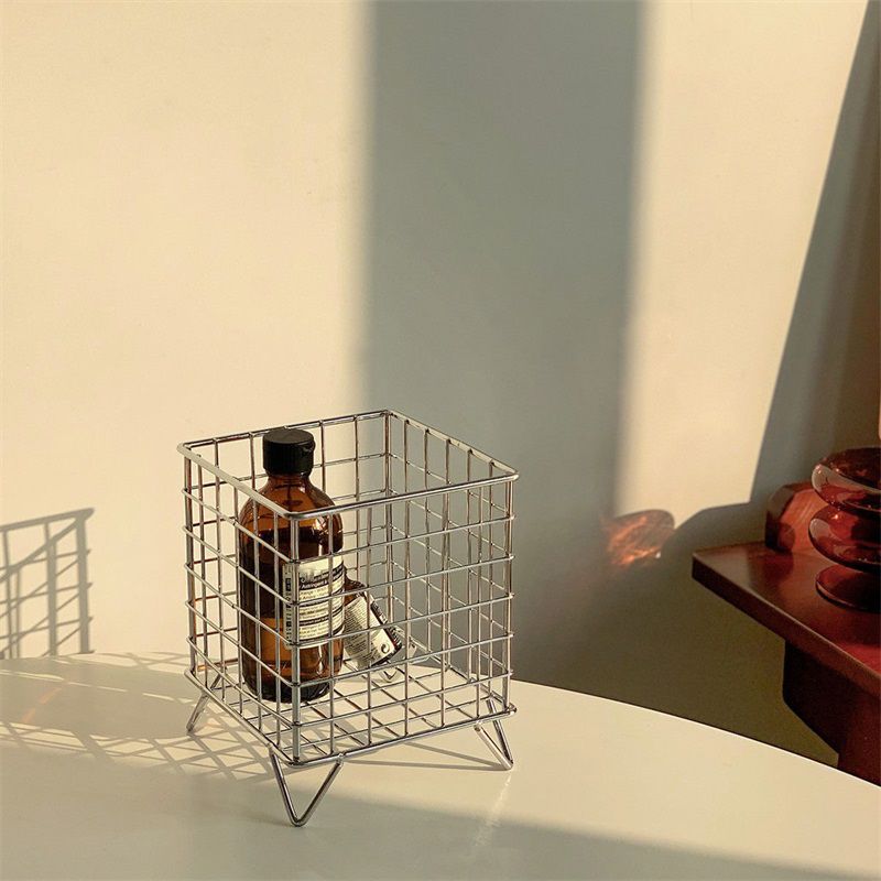 Storage Basket Stainless Steel Mesh Open Design Storage Container for Home Office Dorm Silver