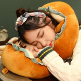 U Shaped Neck Pillow Portable Cute Head Pillow for Office Nap Travel Car Sleeping Smile Bread