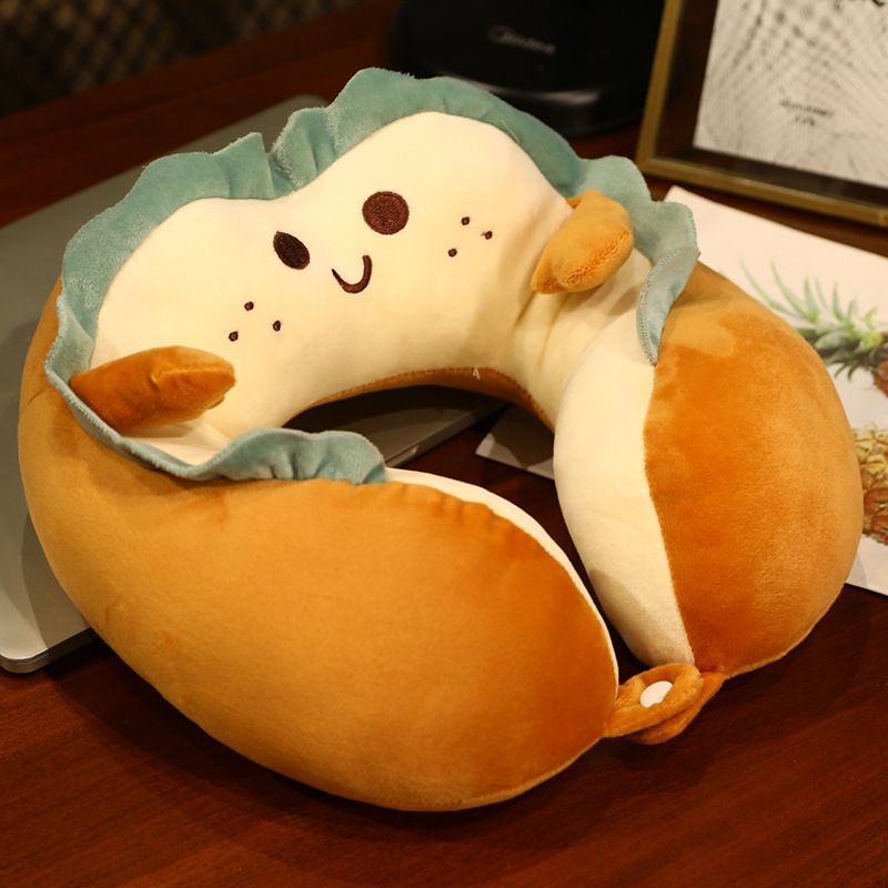 U Shaped Neck Pillow Portable Cute Head Pillow for Office Nap Travel Car Sleeping Smile Bread