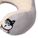 U Shaped Neck Pillow Portable Cute Head Pillow for Office Nap Travel Car Sleeping Double Embroidery Dog - Top-Down View