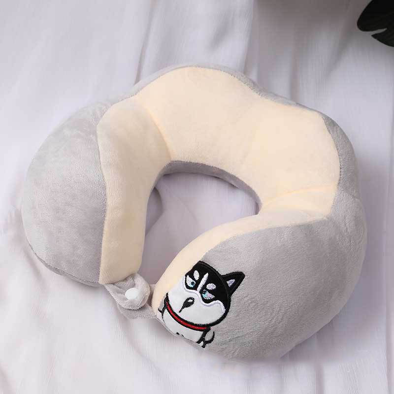 U Shaped Neck Pillow Portable Cute Head Pillow for Office Nap Travel Car Sleeping Double Embroidery Dog