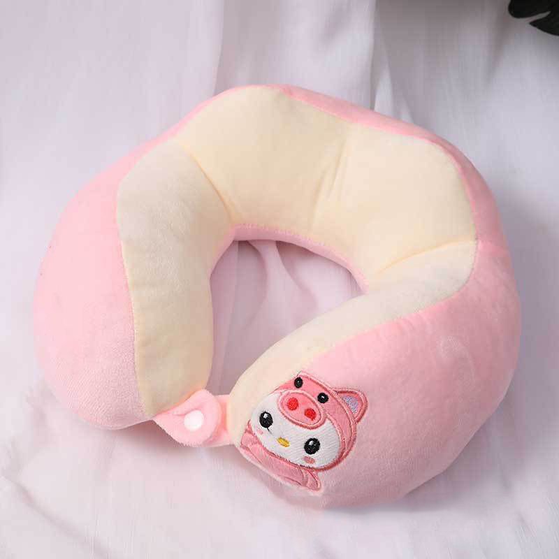 U Shaped Neck Pillow Portable Cute Head Pillow for Office Nap Travel Car Sleeping Double Embroidery Pig