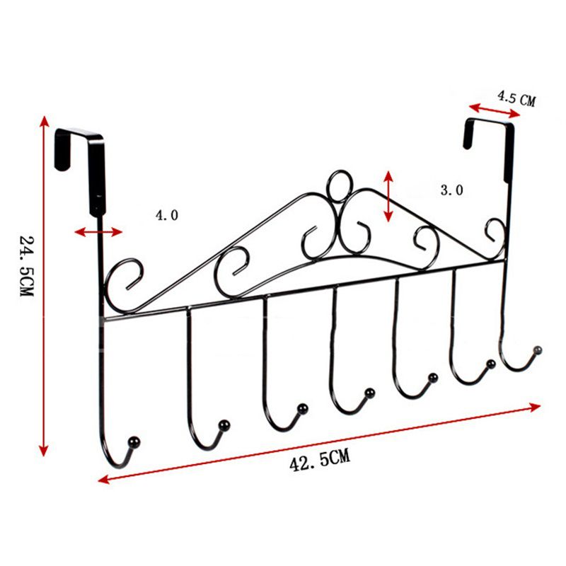 Over The Door Hook Rack Detachable 7 Hooks Door Hanger Organizer for Towels Handbags Coats Black