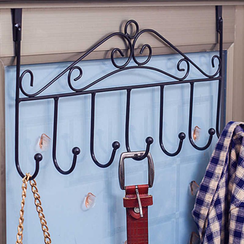 Over The Door Hook Rack Detachable 7 Hooks Door Hanger Organizer for Towels Handbags Coats Black