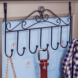 Over The Door Hook Rack Detachable 7 Hooks Door Hanger Organizer for Towels Handbags Coats Black
