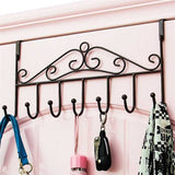 Over The Door Hook Rack Detachable 7 Hooks Door Hanger Organizer for Towels Handbags Coats Black