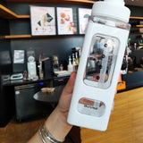 Straw Water Bottle with Marker 700ml Large Capacity Double Layer Water Jug for Home Gym School White - Side View