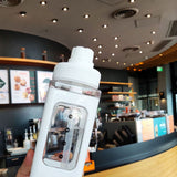 Straw Water Bottle with Marker 700ml Large Capacity Double Layer Water Jug for Home Gym School White