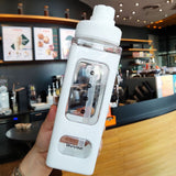 Straw Water Bottle with Marker 700ml Large Capacity Double Layer Water Jug for Home Gym School White