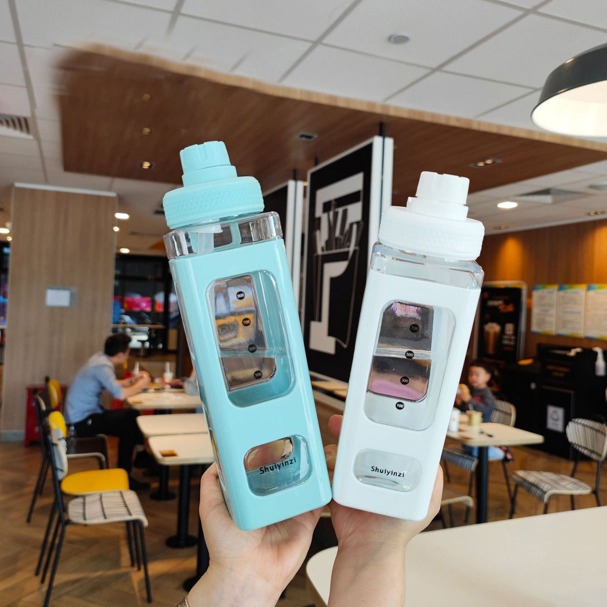 Straw Water Bottle with Marker 700ml Large Capacity Double Layer Water Jug for Home Gym School Green