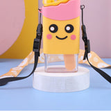 Portable Water Cup Cute Cartoon Design Large Capacity Plastic Water Bottle with Carry Cord Straw for Students Style 1 301ml‑400ml