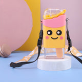 Portable Water Cup Cute Cartoon Design Large Capacity Plastic Water Bottle with Carry Cord Straw for Students Style 1 301ml‑400ml