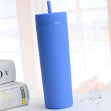 Straw Cup Colorful Plastic Simple Style Comfortable Hand Feeling Large Capacity Drinking Straw Bottle Blue 16oz