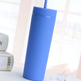 Straw Cup Colorful Plastic Simple Style Comfortable Hand Feeling Large Capacity Drinking Straw Bottle Blue 16oz - 45-Degree Angle