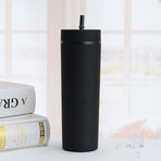 Straw Cup Colorful Plastic Simple Style Comfortable Hand Feeling Large Capacity Drinking Straw Bottle Black 16oz