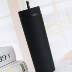 Straw Cup Colorful Plastic Simple Style Comfortable Hand Feeling Large Capacity Drinking Straw Bottle Black 16oz