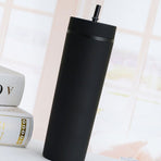 Straw Cup Colorful Plastic Simple Style Comfortable Hand Feeling Large Capacity Drinking Straw Bottle Black 16oz