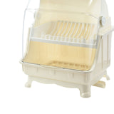 Cutlery Dish Drainer Rack with Lid Cover Multifunctional Kitchen Tableware Storage Box Beige - Side View