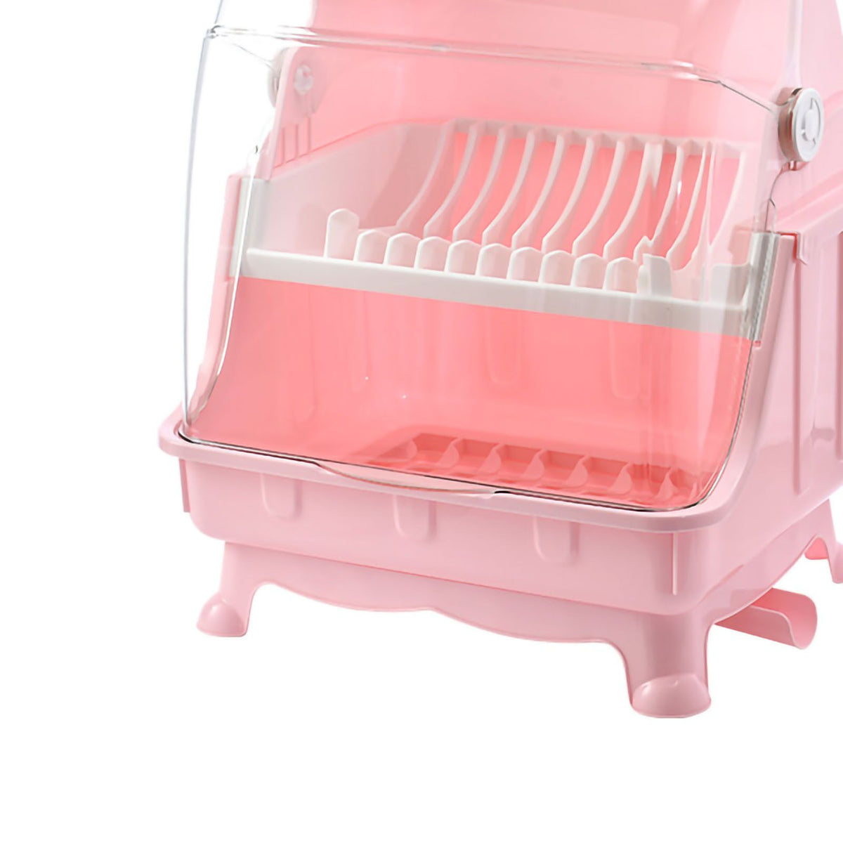 Cutlery Dish Drainer Rack with Lid Cover Multifunctional Kitchen Tableware Storage Box Pink
