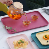 Kitchen Serving Tray Wheat Straw Rectangular Nordic Style Cupcake Fruit Snack Tea Tray for Home Office Restaurant Beige L (Approx. 38x27cm / 15.0x10.6in) - Front View