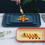 Kitchen Serving Tray Wheat Straw Rectangular Nordic Style Cupcake Fruit Snack Tea Tray for Home Office Restaurant Yellow L (Approx. 38x27cm / 15.0x10.6in)