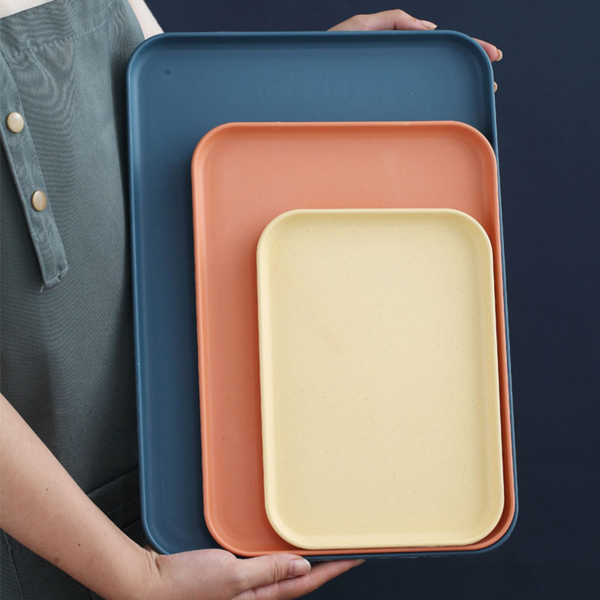 Kitchen Serving Tray Wheat Straw Rectangular Nordic Style Cupcake Fruit Snack Tea Tray for Home Office Restaurant Yellow L (Approx. 38x27cm / 15.0x10.6in)