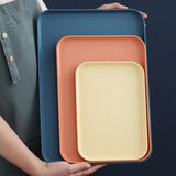 Kitchen Serving Tray Wheat Straw Rectangular Nordic Style Cupcake Fruit Snack Tea Tray for Home Office Restaurant Yellow L (Approx. 38x27cm / 15.0x10.6in)
