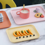 Kitchen Serving Tray Wheat Straw Rectangular Nordic Style Cupcake Fruit Snack Tea Tray for Home Office Restaurant Pink M (Size: Approx. 31x22.5cm / 12.2x8.9in)