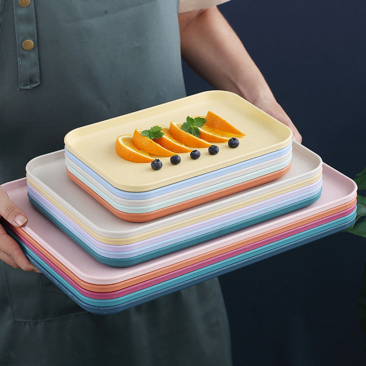 Kitchen Serving Tray Wheat Straw Rectangular Nordic Style Cupcake Fruit Snack Tea Tray for Home Office Restaurant Pink M (Size: Approx. 31x22.5cm / 12.2x8.9in)