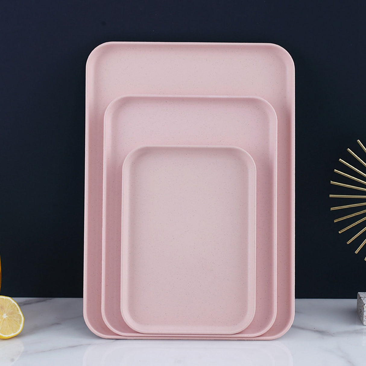 Kitchen Serving Tray Wheat Straw Rectangular Nordic Style Cupcake Fruit Snack Tea Tray for Home Office Restaurant Pink M (Size: Approx. 31x22.5cm / 12.2x8.9in)