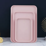 Kitchen Serving Tray Wheat Straw Rectangular Nordic Style Cupcake Fruit Snack Tea Tray for Home Office Restaurant Pink M (Size: Approx. 31x22.5cm / 12.2x8.9in) - Rear View