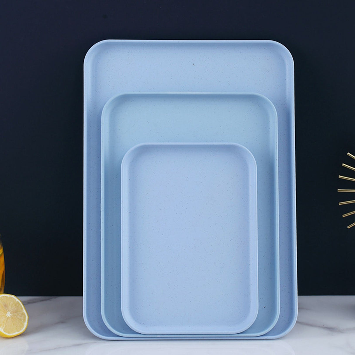 Kitchen Serving Tray Wheat Straw Rectangular Nordic Style Cupcake Fruit Snack Tea Tray for Home Office Restaurant Light Blue S (Approx. 25x17cm / 9.8x6.7in)