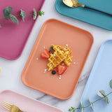 Kitchen Serving Tray Wheat Straw Rectangular Nordic Style Cupcake Fruit Snack Tea Tray for Home Office Restaurant Light Green L (Approx. 38x27cm / 15.0x10.6in) - Rear View