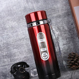 Vacuum Cup Stainless Steel Portable Large Mouth Insulated Bottle with Hand String for Business Travel Office Daily Red 1000ml - Front View