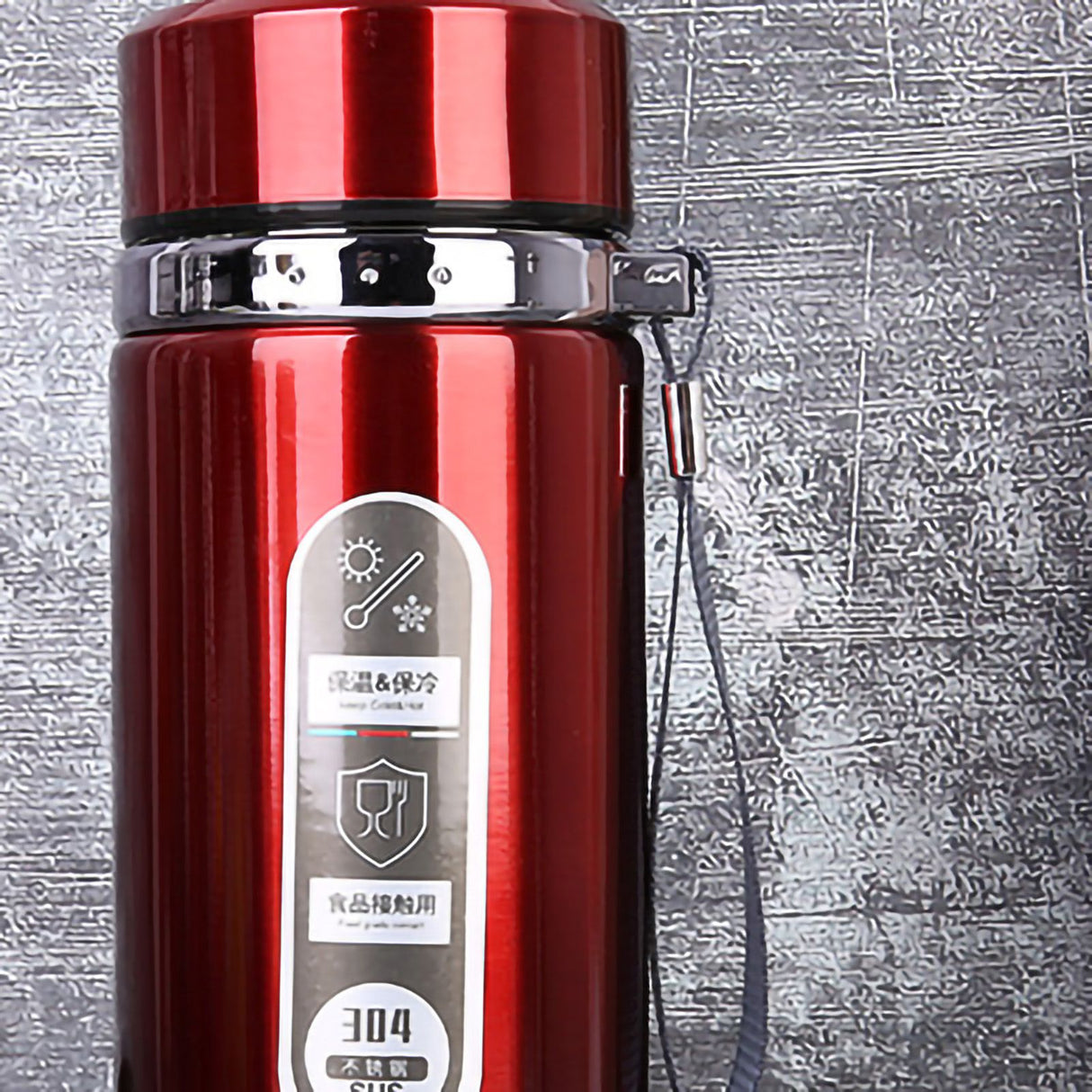 Vacuum Cup Stainless Steel Portable Large Mouth Insulated Bottle with Hand String for Business Travel Office Daily Red 1000ml