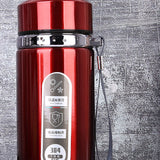 Vacuum Cup Stainless Steel Portable Large Mouth Insulated Bottle with Hand String for Business Travel Office Daily Red 1000ml