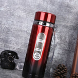 Vacuum Cup Stainless Steel Portable Large Mouth Insulated Bottle with Hand String for Business Travel Office Daily Red 1000ml