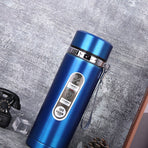 Vacuum Cup Stainless Steel Portable Large Mouth Insulated Bottle with Hand String for Business Travel Office Daily Blue 1000ml