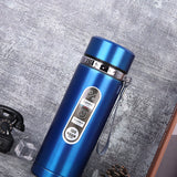 Vacuum Cup Stainless Steel Portable Large Mouth Insulated Bottle with Hand String for Business Travel Office Daily Blue 1000ml - Side View