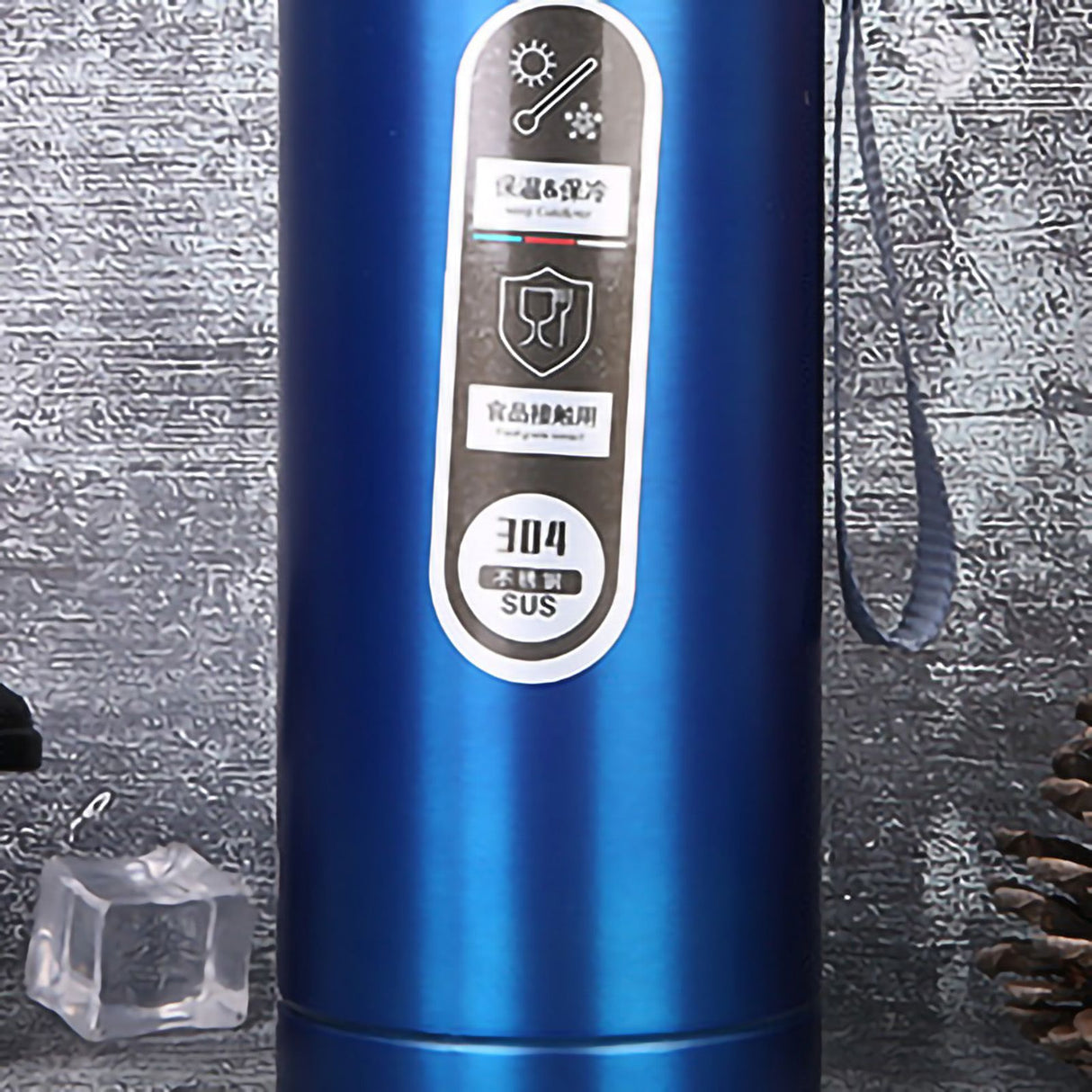 Vacuum Cup Stainless Steel Portable Large Mouth Insulated Bottle with Hand String for Business Travel Office Daily Blue 1000ml