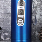 Vacuum Cup Stainless Steel Portable Large Mouth Insulated Bottle with Hand String for Business Travel Office Daily Blue 1000ml - Top-Down View