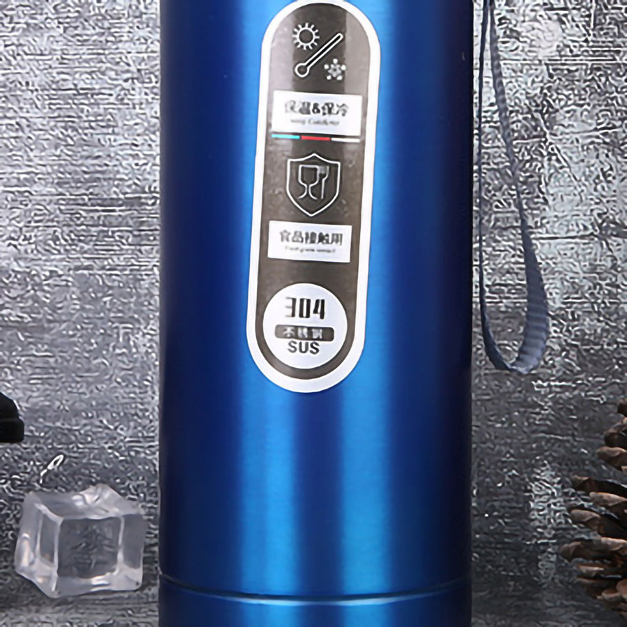 Vacuum Cup Stainless Steel Portable Large Mouth Insulated Bottle with Hand String for Business Travel Office Daily Blue 1000ml