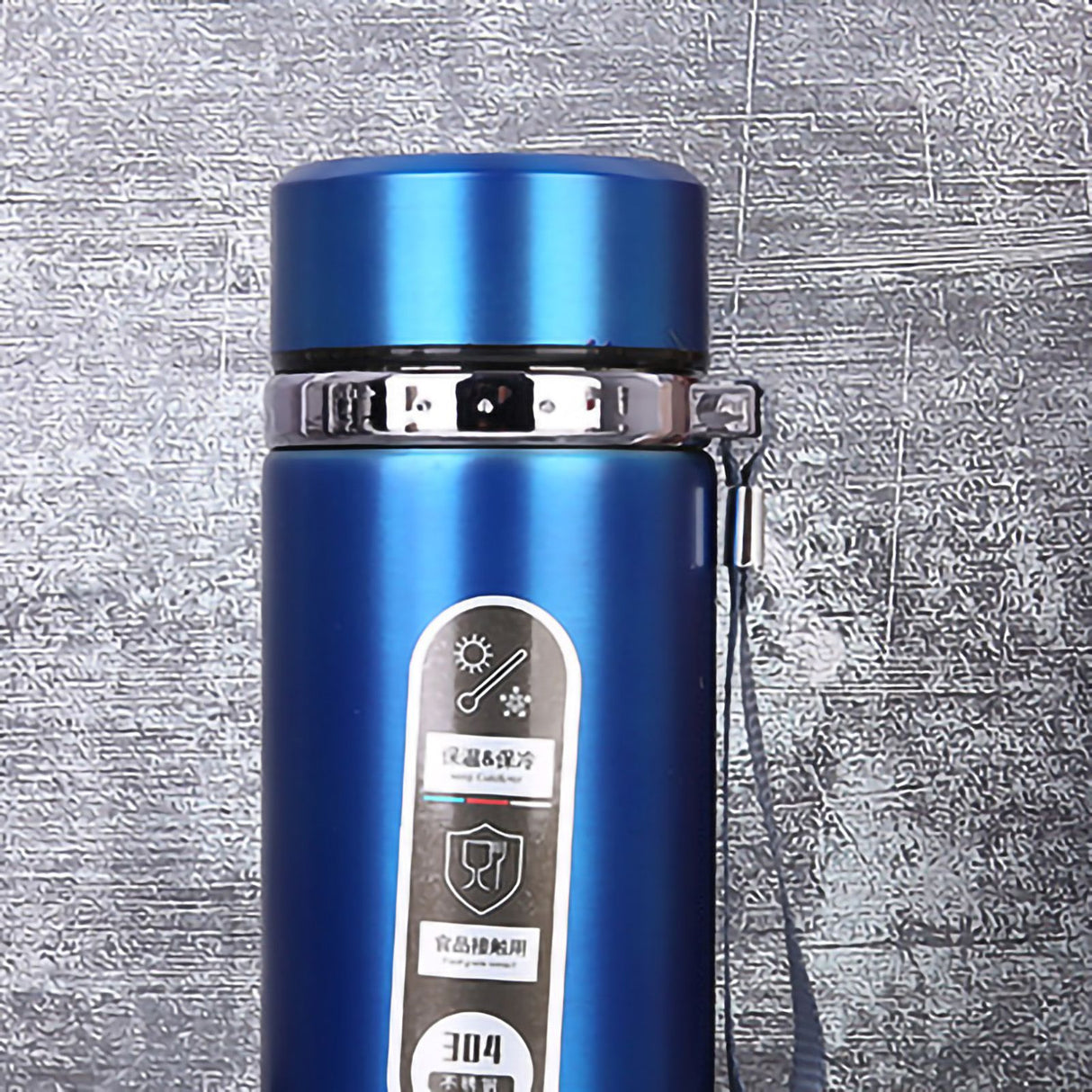 Vacuum Cup Stainless Steel Portable Large Mouth Insulated Bottle with Hand String for Business Travel Office Daily Blue 1000ml