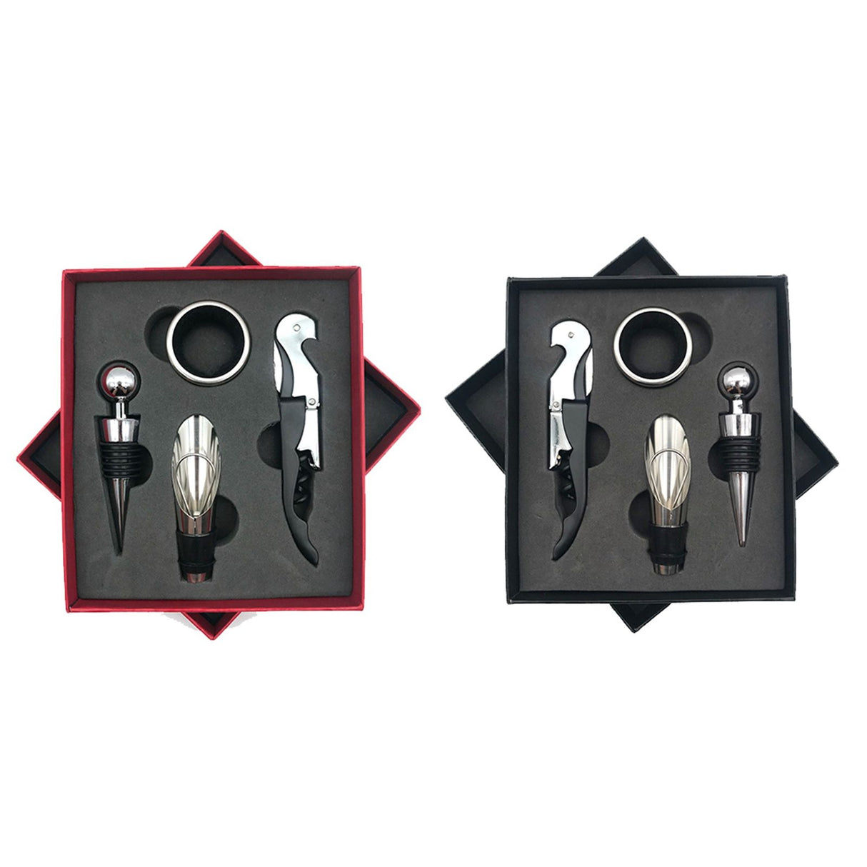 Wine Opener Set Rustproof Stainless Steel Exquisite Packaging Handle Corkscrew Kit for Home Bar Restaurant Gifts Black