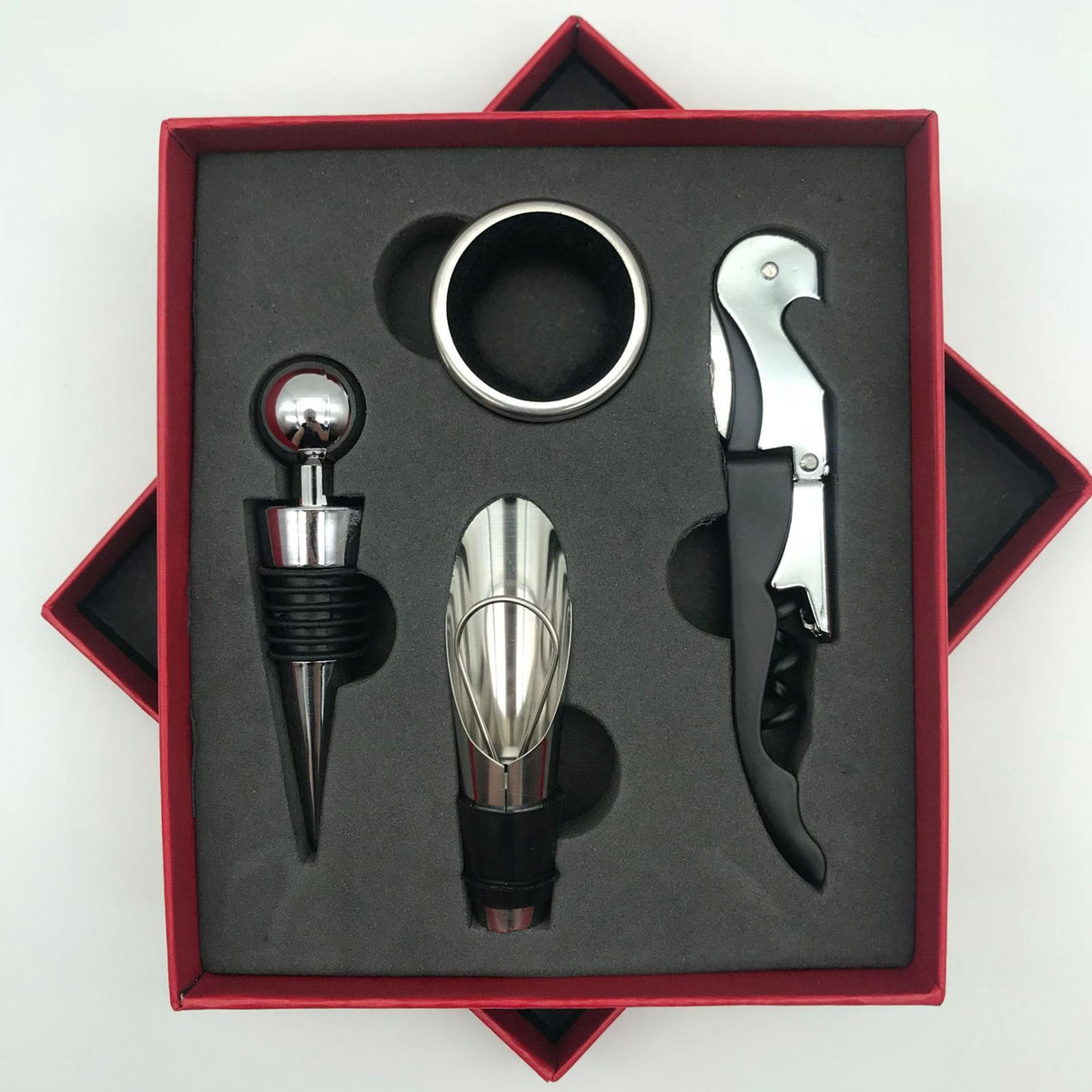 Wine Opener Set Rustproof Stainless Steel Exquisite Packaging Handle Corkscrew Kit for Home Bar Restaurant Gifts Red