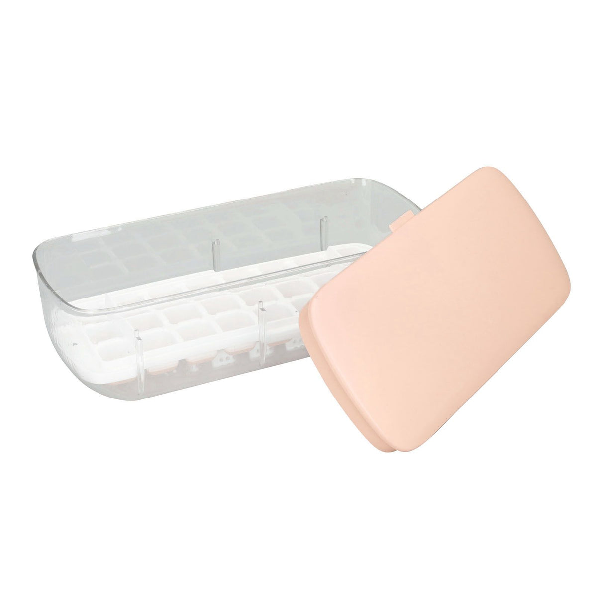 Silicone Ice Cube Mold BPA Free Square Ice Tray Storage Box with Lid for Household Pink