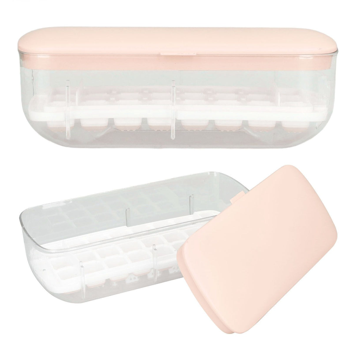 Silicone Ice Cube Mold BPA Free Square Ice Tray Storage Box with Lid for Household Pink