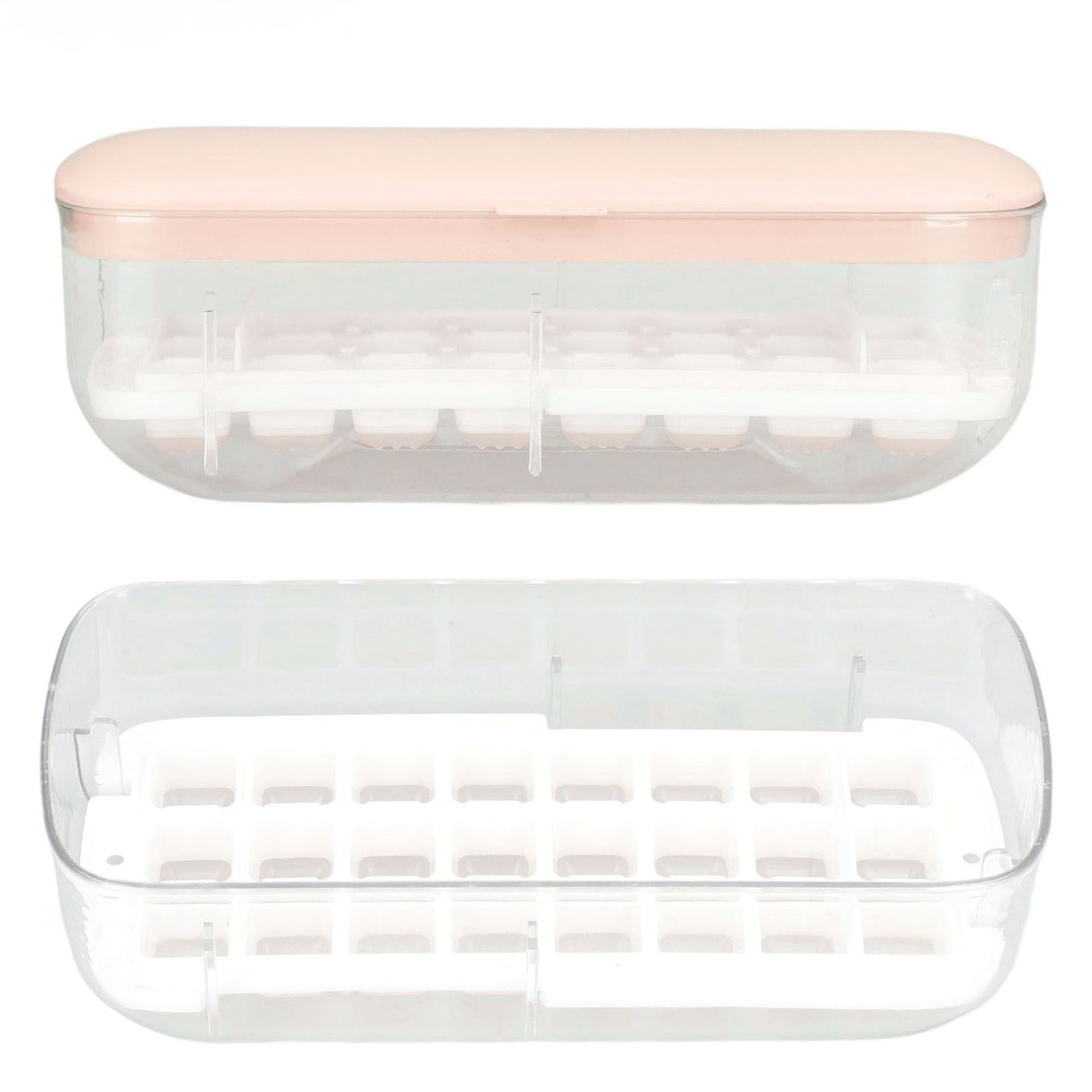 Silicone Ice Cube Mold BPA Free Square Ice Tray Storage Box with Lid for Household Pink