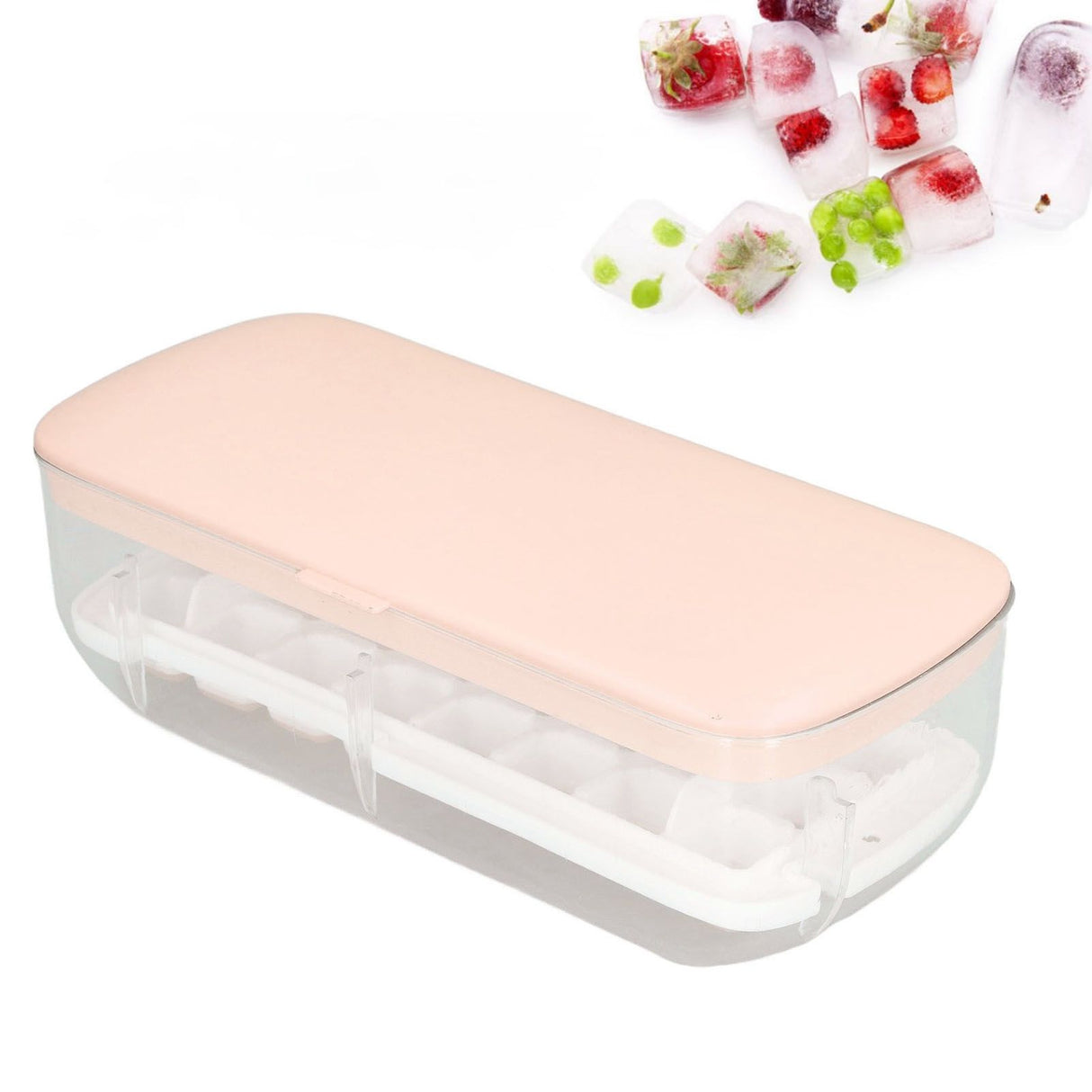 Silicone Ice Cube Mold BPA Free Square Ice Tray Storage Box with Lid for Household Pink