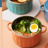 Noodles Bowl with Lid Binaural Noodles Bowl Home Dorm Student Covered Bowl Large Peacock Blue - 45-Degree Angle